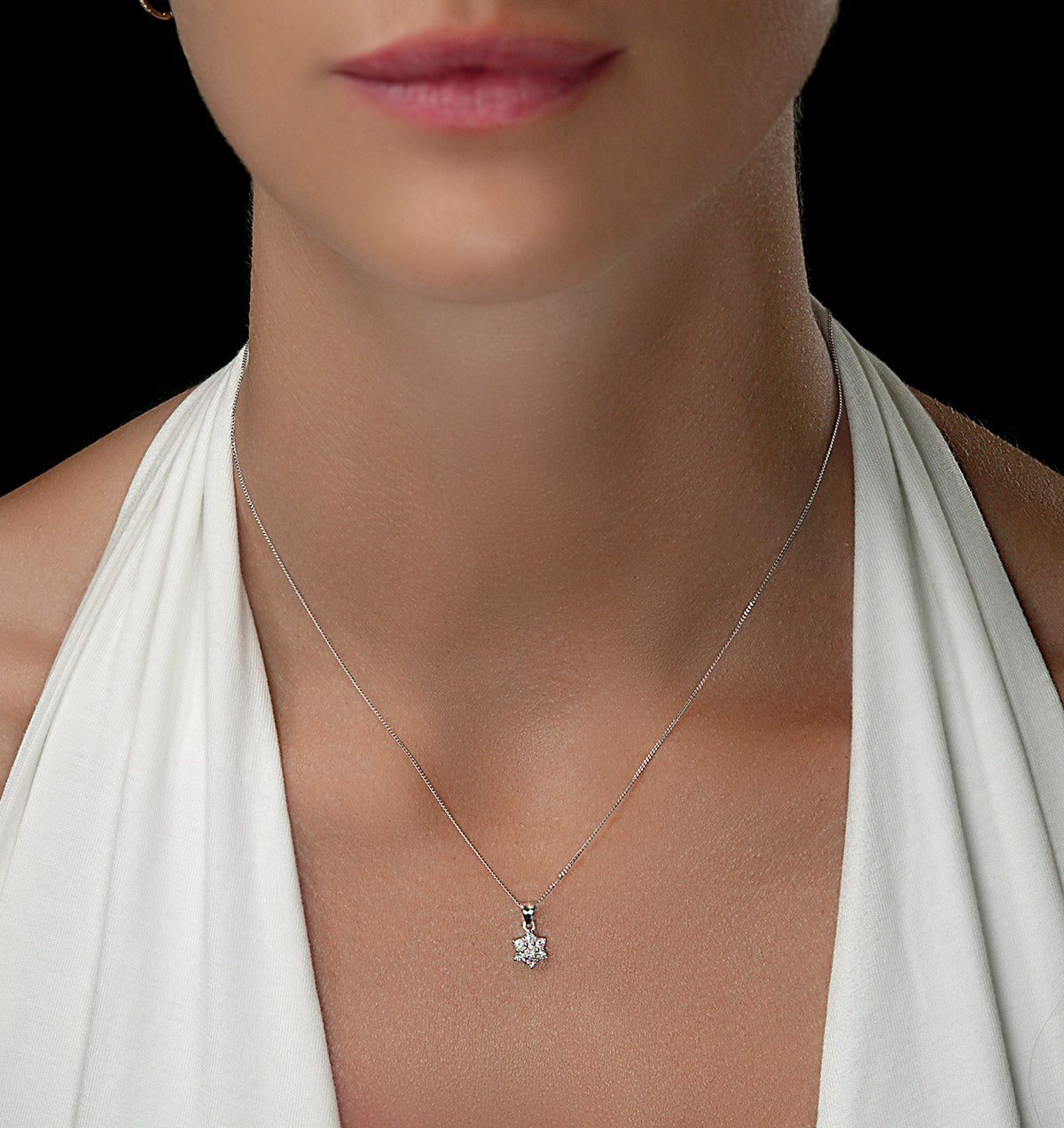 Lab Diamond Star Cluster Pendant Necklace 0.25ct H/Si 9K White Gold